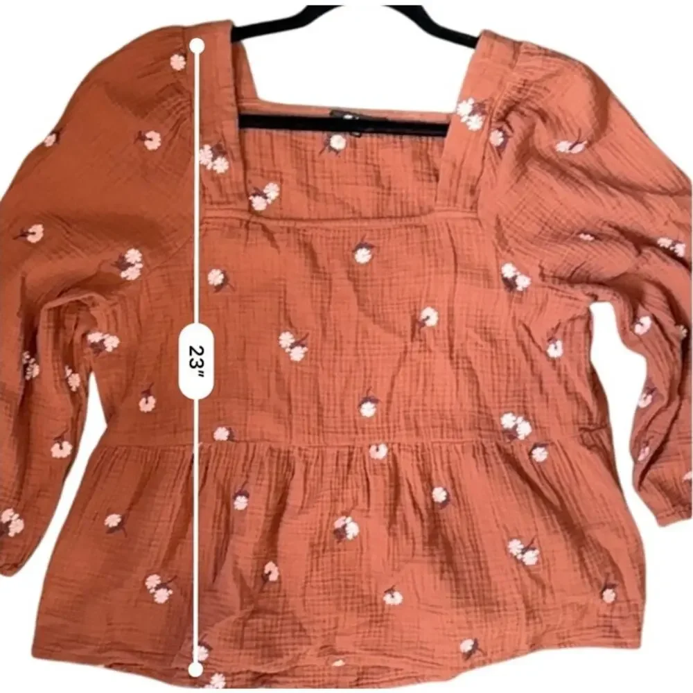 Madewell Amie Floral Embroidered Lightspun Millbrook Puff-Sleeve Peplum Top XL - Picture 10 of 11